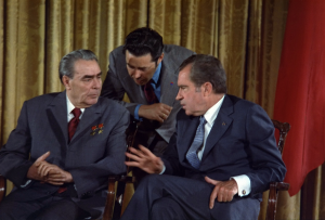 Richard Nixon meets Leonid Brezhnev on his trip to the USA, 19th June 1973